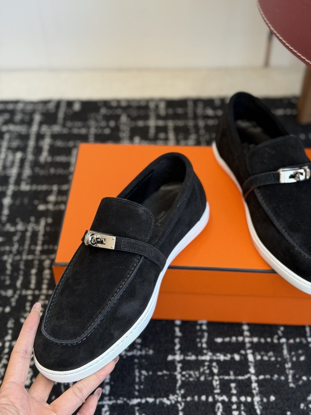 代购级Hermes 爱马仕 H家 Game kelly扣厚底乐福鞋小牛皮乐福鞋风格免系带休闲运动鞋，搭配