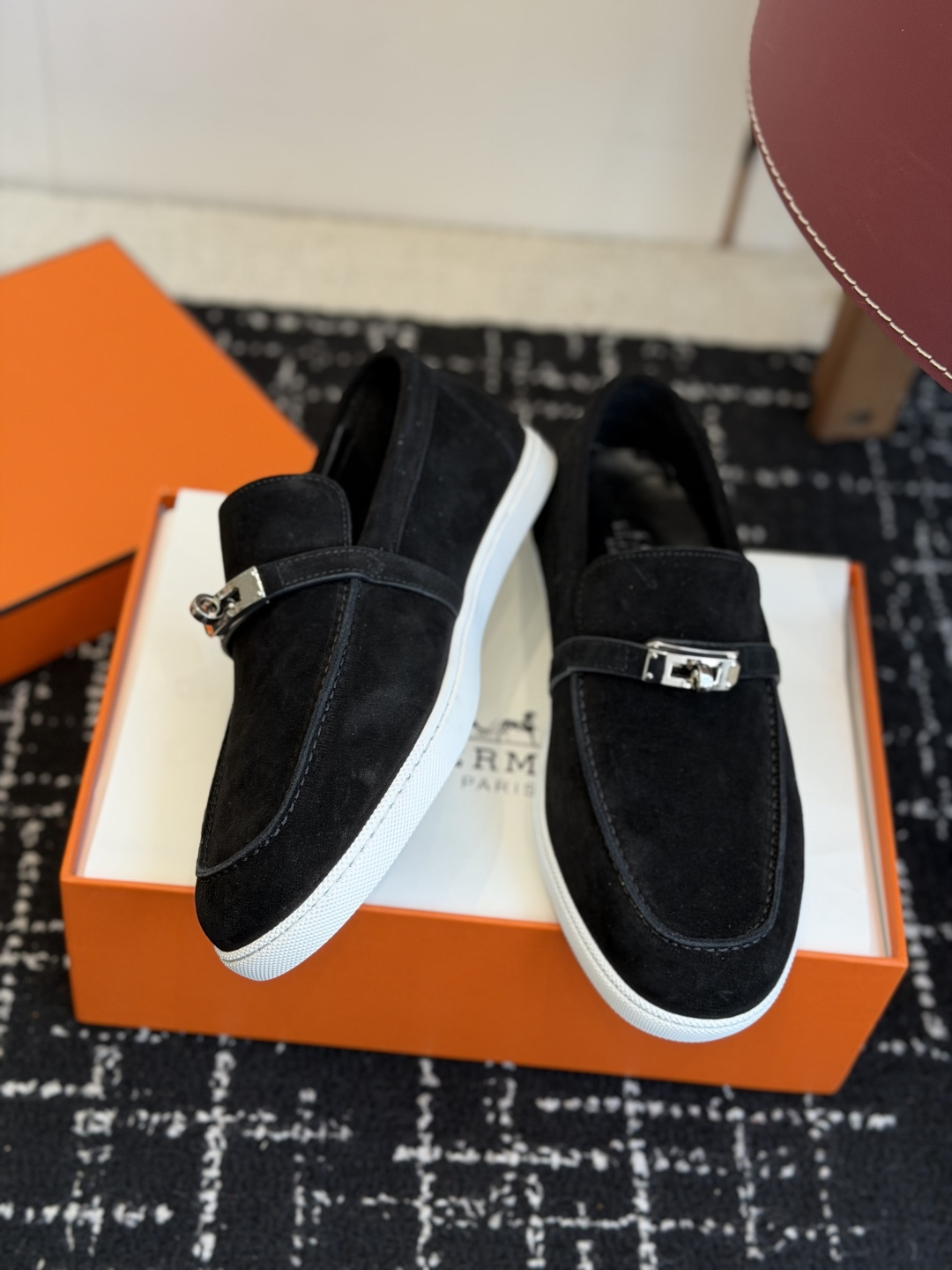 代购级Hermes 爱马仕 H家 Game kelly扣厚底乐福鞋小牛皮乐福鞋风格免系带休闲运动鞋，搭配