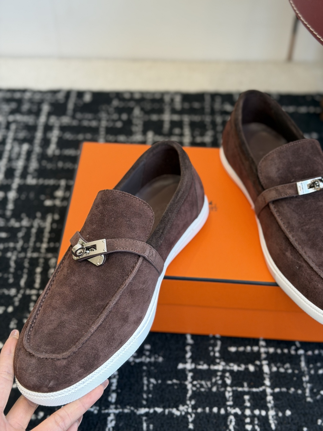 代购级Hermes 爱马仕 H家 Game kelly扣厚底乐福鞋小牛皮乐福鞋风格免系带休闲运动鞋，搭配