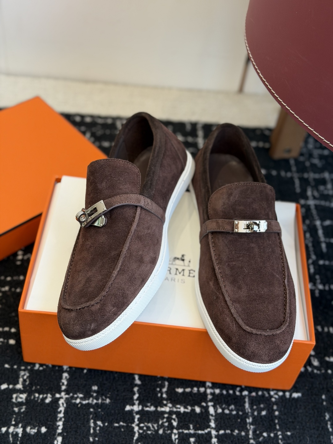 代购级Hermes 爱马仕 H家 Game kelly扣厚底乐福鞋小牛皮乐福鞋风格免系带休闲运动鞋，搭配