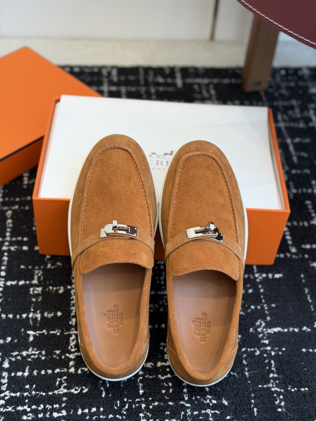 代购级Hermes 爱马仕 H家 Game kelly扣厚底乐福鞋小牛皮乐福鞋风格免系带休闲运动鞋，搭配