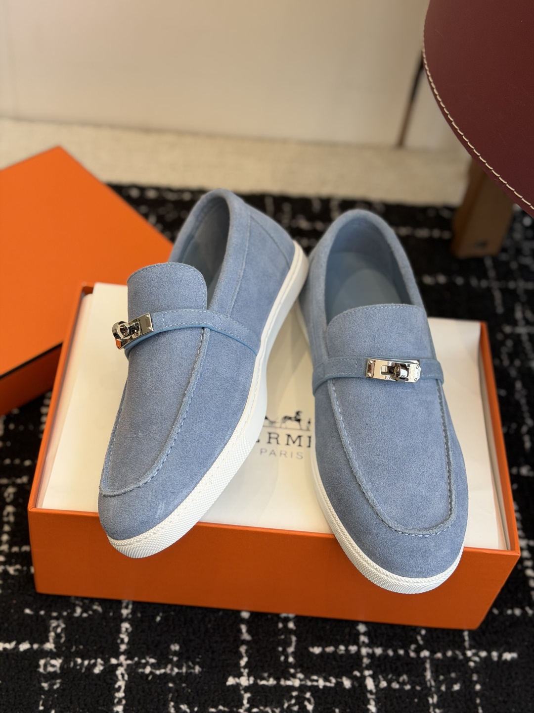 代购级Hermes 爱马仕 H家 Game kelly扣厚底乐福鞋小牛皮乐福鞋风格免系带休闲运动鞋，搭配