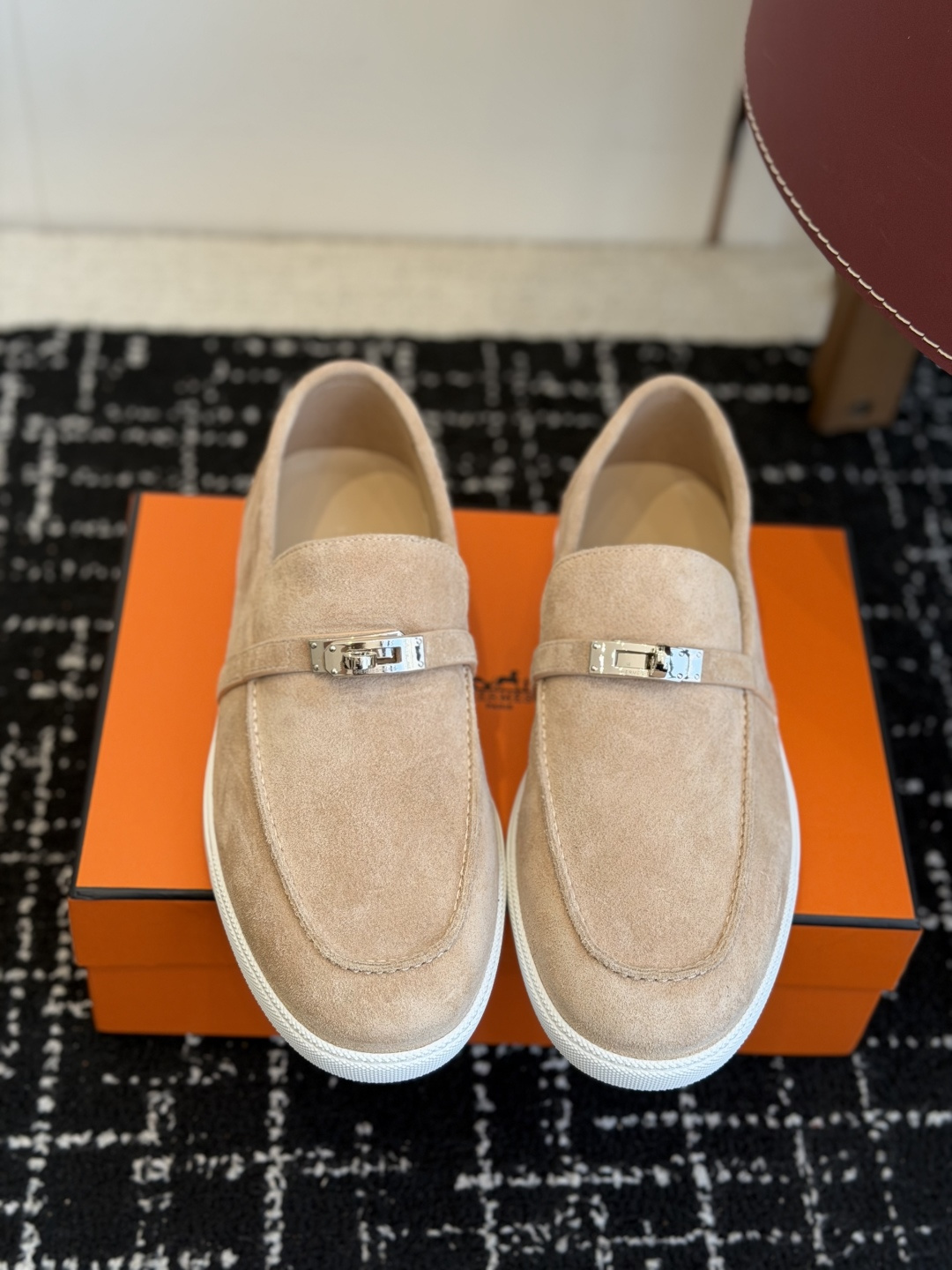 代购级Hermes 爱马仕 H家 Game kelly扣厚底乐福鞋小牛皮乐福鞋风格免系带休闲运动鞋，搭配