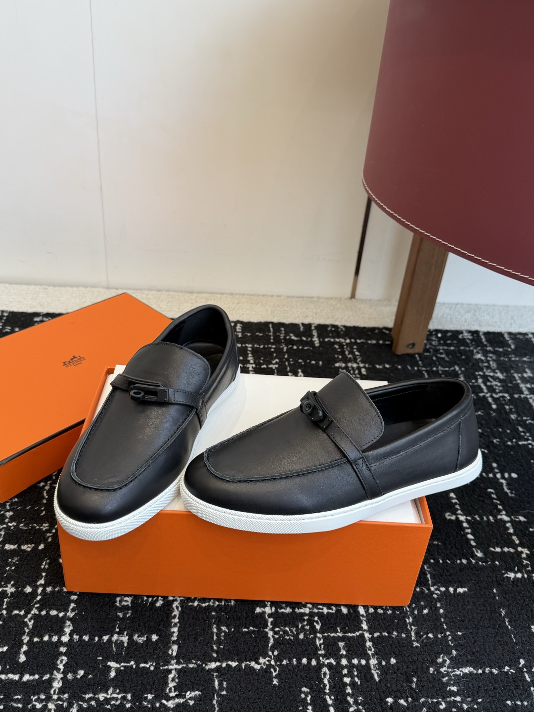 代购级Hermes 爱马仕 H家 Game kelly扣厚底乐福鞋小牛皮乐福鞋风格免系带休闲运动鞋，搭配