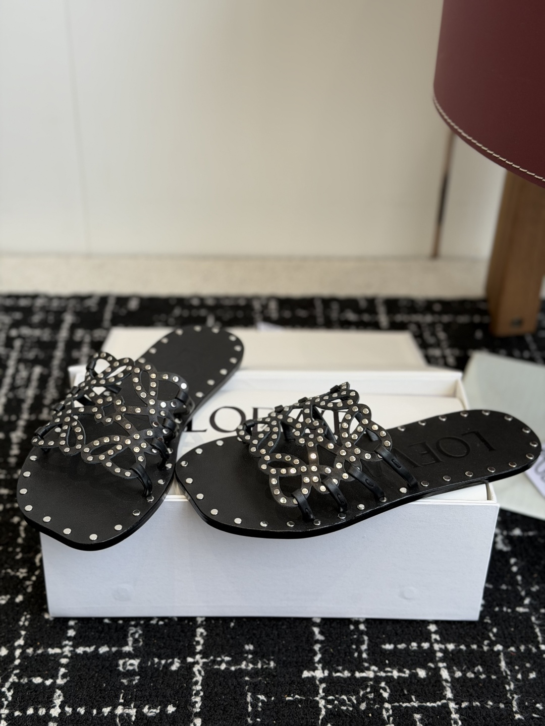 Loewe Rivet Decor Anagram Logo Flat Slides