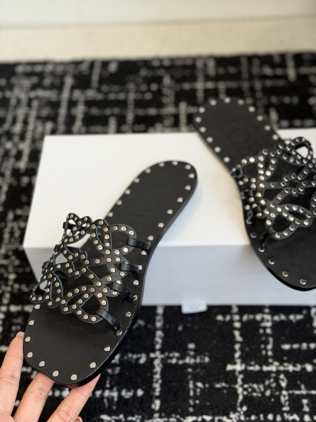 Loewe Rivet Decor Anagram Logo Flat Slides