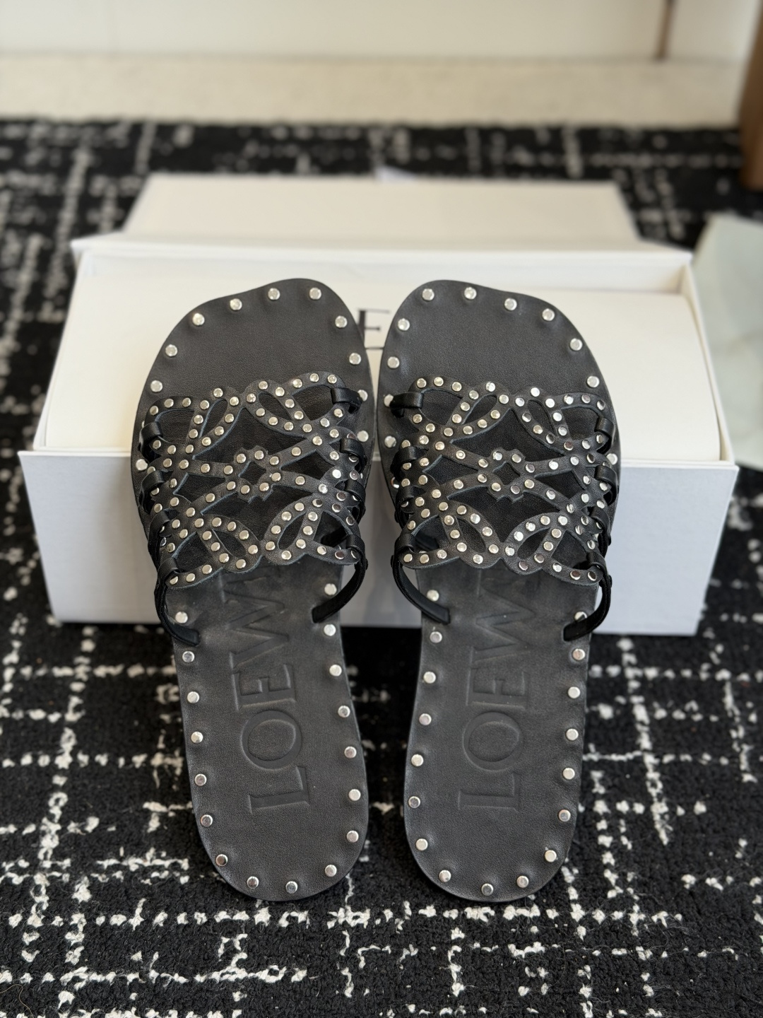 Loewe Rivet Decor Anagram Logo Flat Slides