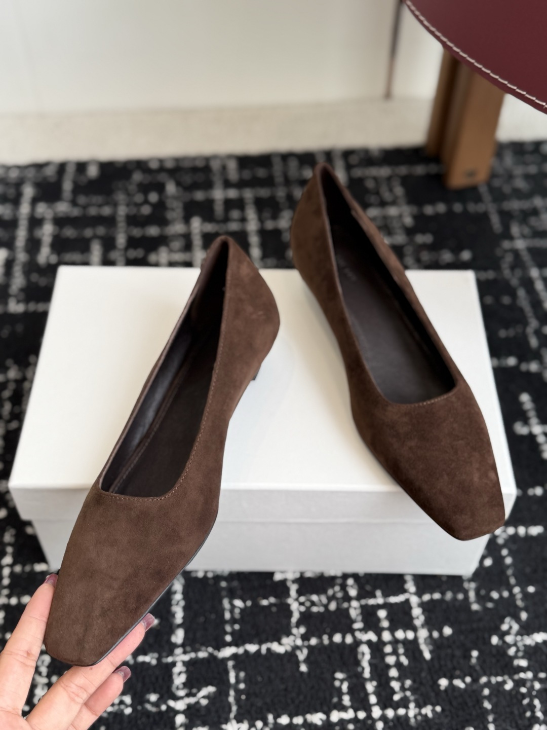 Valentino Brown Suede Square Flats