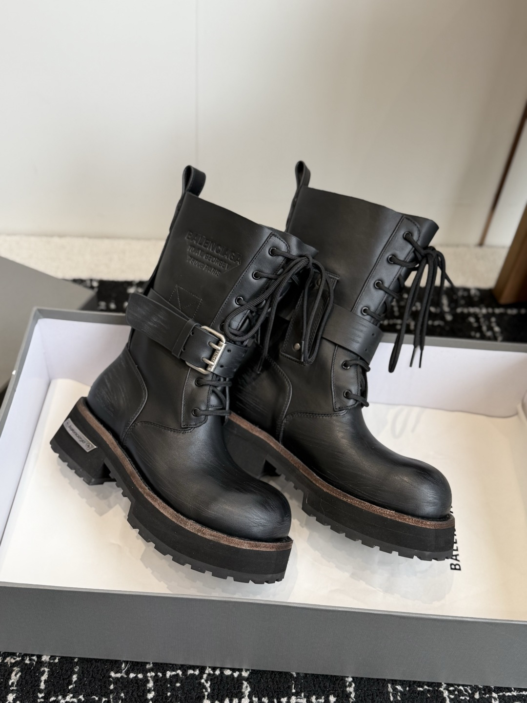 Balenciaga Western Lace-Up Biker Boots