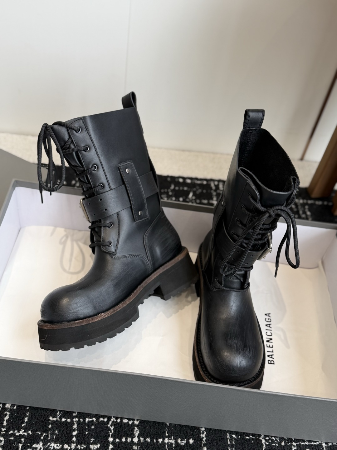Balenciaga Western Lace-Up Biker Boots