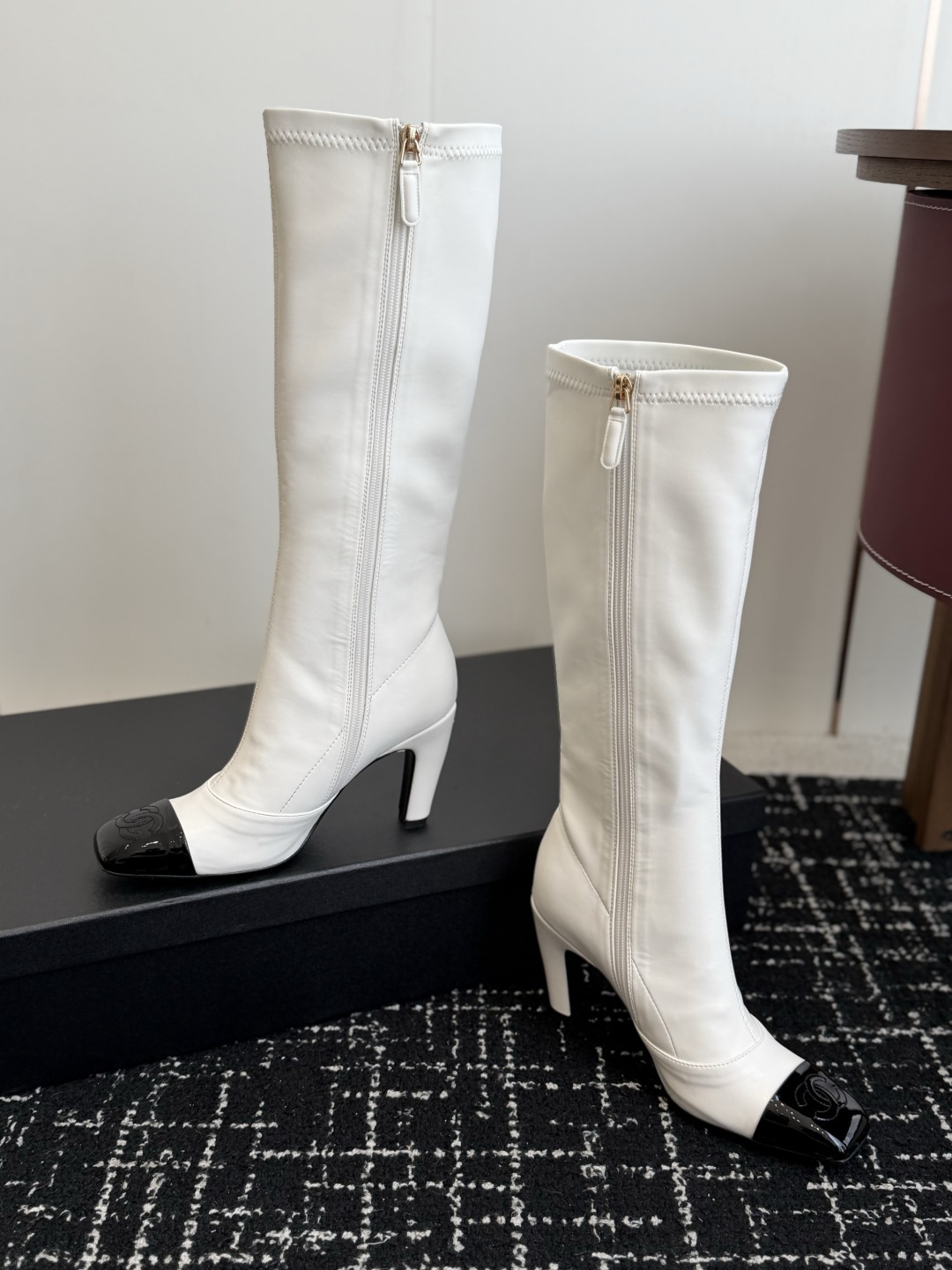 White Cap Toe Tall Boots