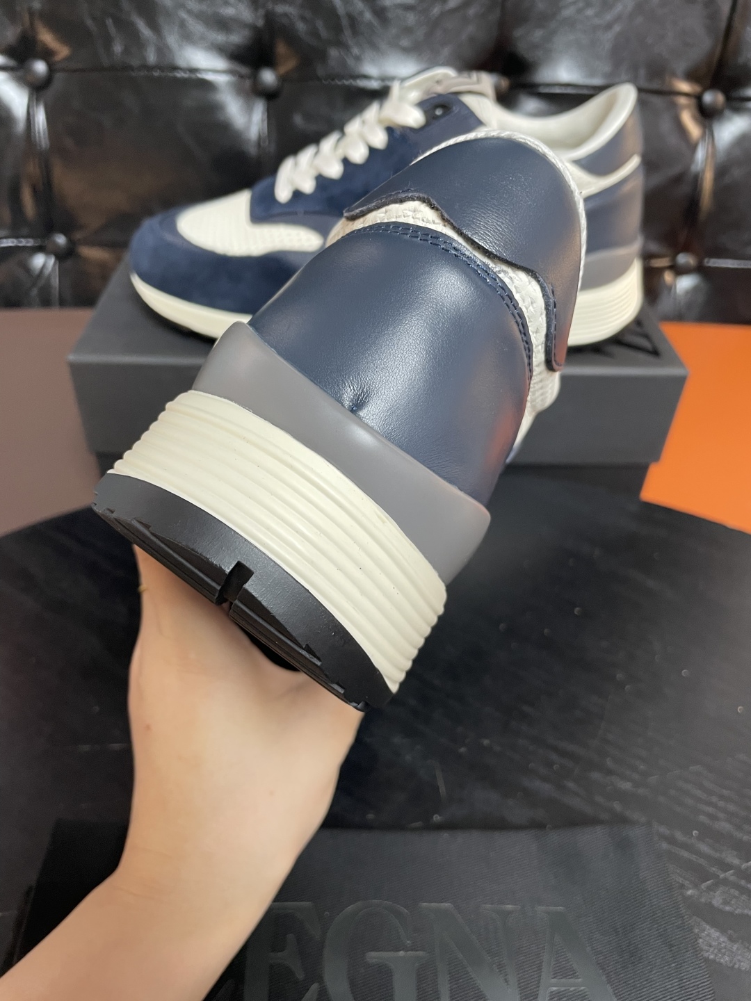 Zegna Men's Blue Leather and Suede Sneakers - Comfortable Walking Shoes 6 cmp i1741843479143 1247 0 5