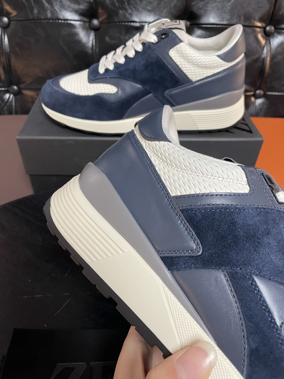 Zegna Men's Blue Leather and Suede Sneakers - Comfortable Walking Shoes 5 cmp i1741843479160 3492 0 4