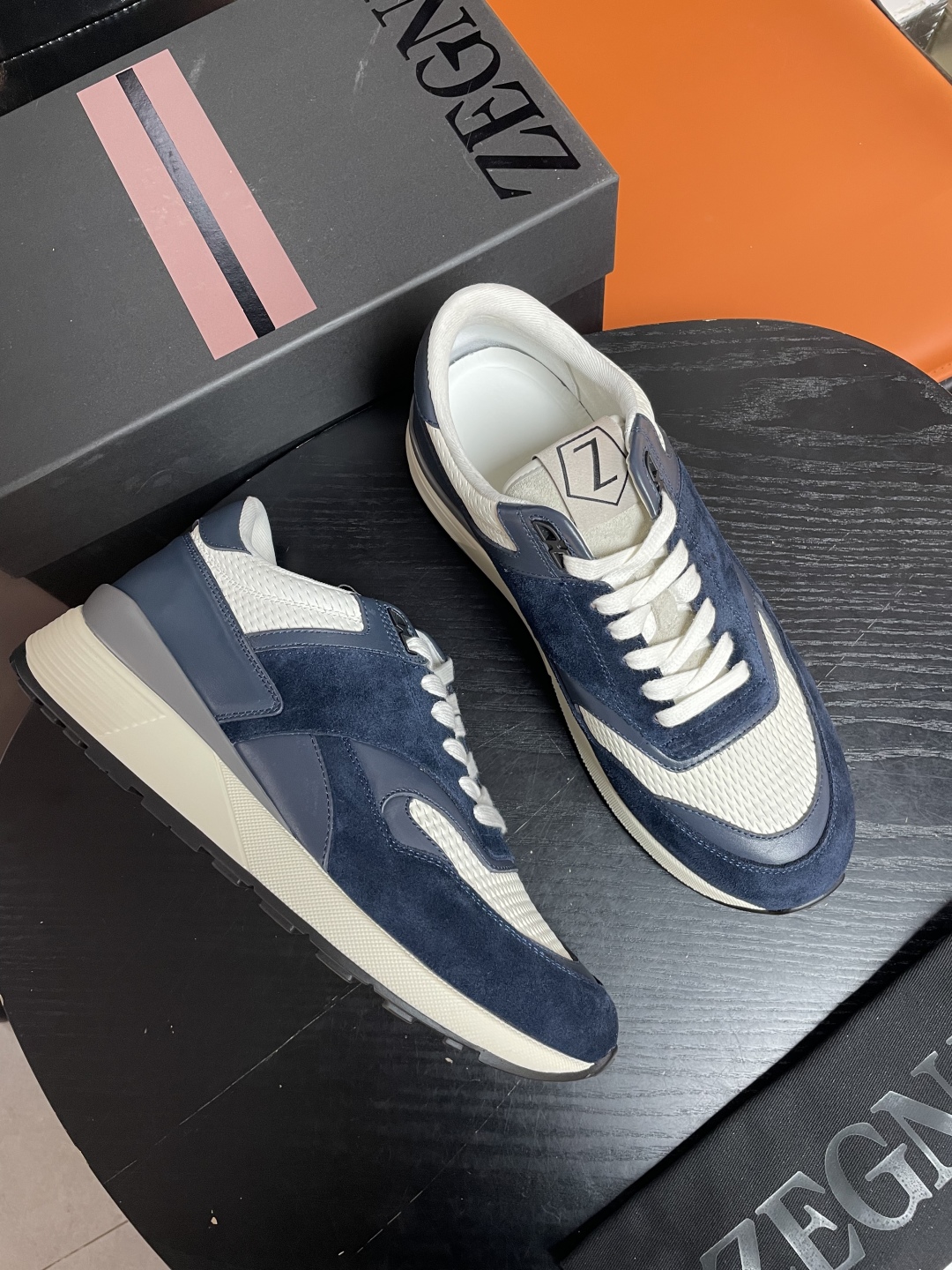 Zegna Men's Blue Leather and Suede Sneakers - Comfortable Walking Shoes 8 cmp i1741843479176 8443 0 7