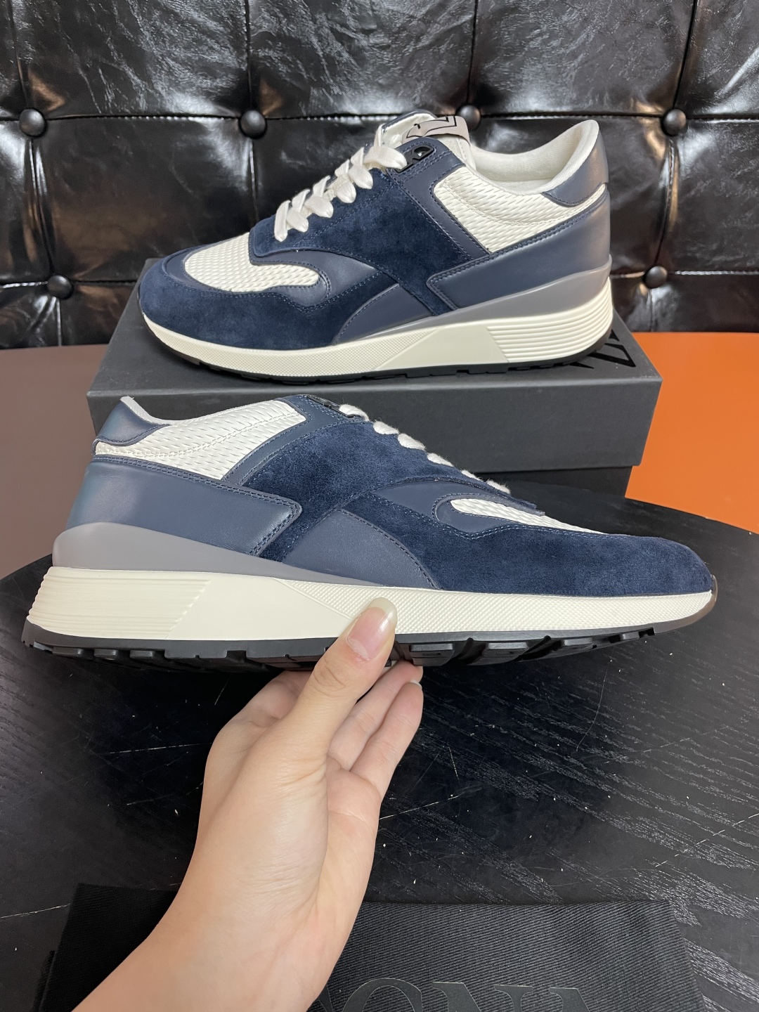 Zegna Men's Blue Leather and Suede Sneakers - Comfortable Walking Shoes 7 cmp i1741843479181 3974 0 6