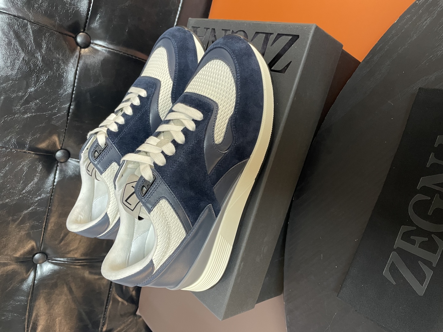 Zegna Men's Blue Leather and Suede Sneakers - Comfortable Walking Shoes 9 cmp i1741852028588 7268 0 8