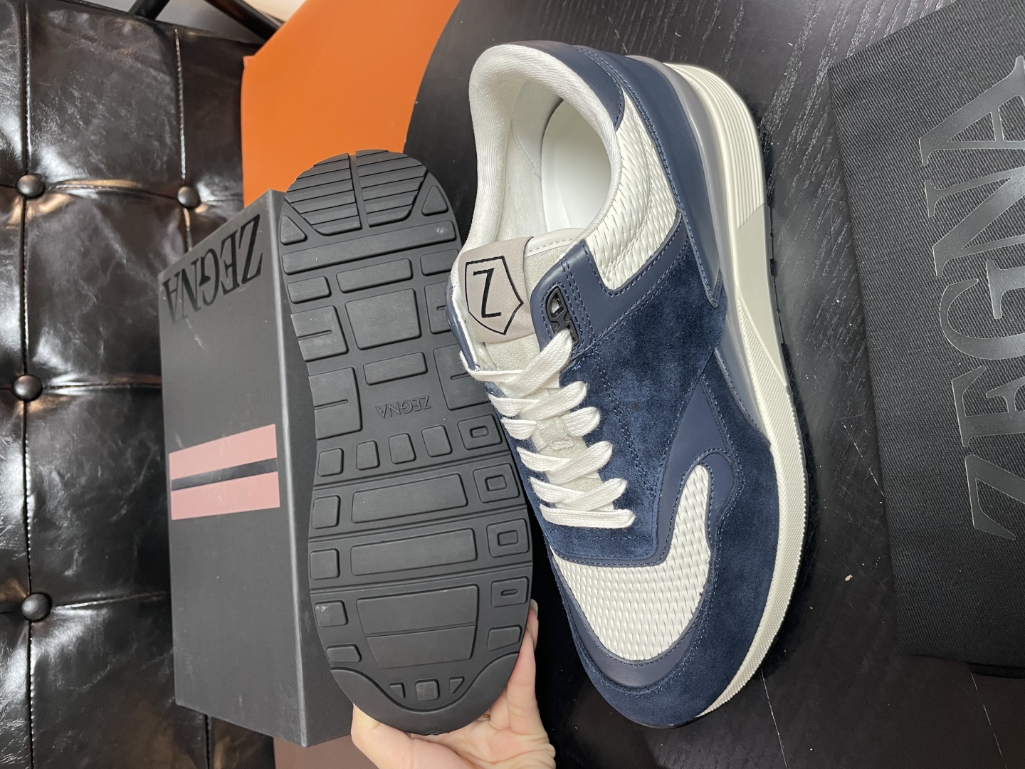 Zegna Men's Blue Leather and Suede Sneakers - Comfortable Walking Shoes 3 cmp i1741852028757 1692 0 2