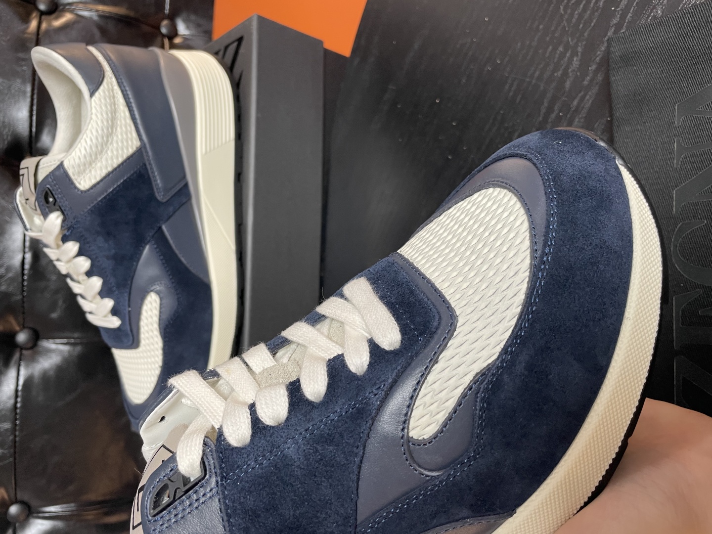 Zegna Men's Blue Leather and Suede Sneakers - Comfortable Walking Shoes 4 cmp i1741852029847 5631 0 3