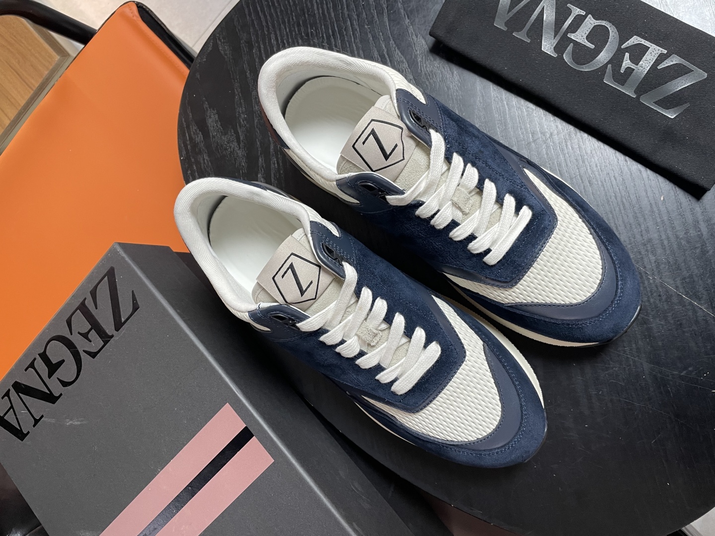 Zegna Men's Blue Leather and Suede Sneakers - Comfortable Walking Shoes 2 cmp i1741852029906 7137 0 1