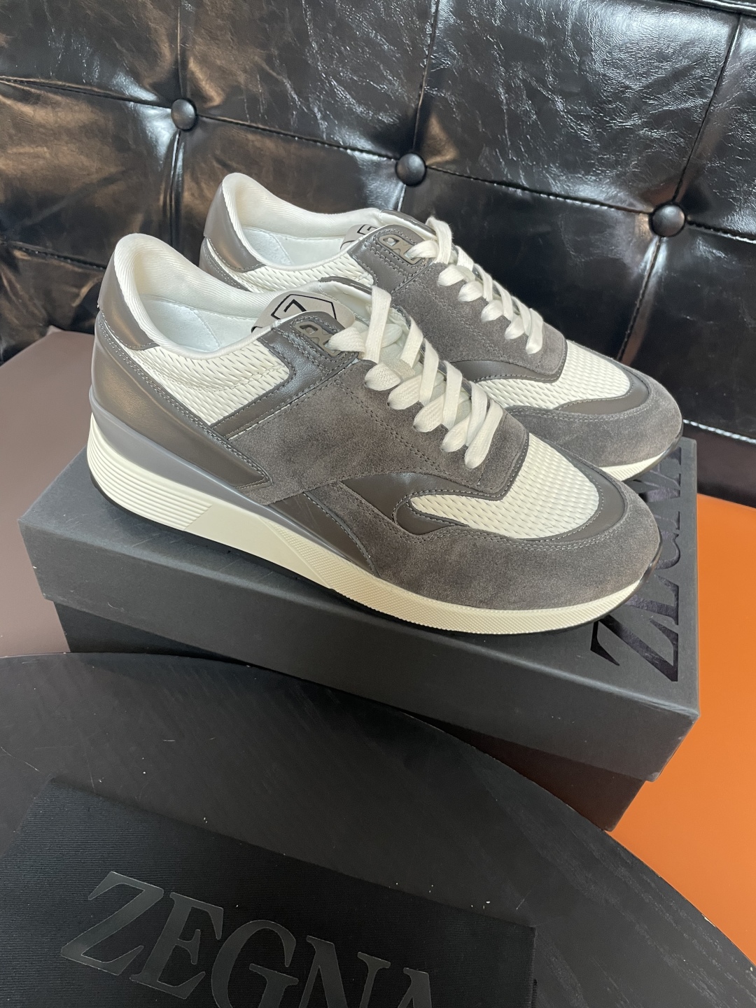 Zegna Men's Triple Stitch Leather Sneakers Gray Fashionable Casual Shoes 10 cmp i1741852177572 8337 0 8