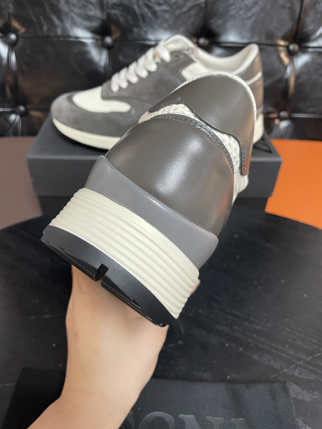 Zegna Men's Triple Stitch Leather Sneakers Gray Fashionable Casual Shoes 7 cmp i1741852177584 1306 0 5