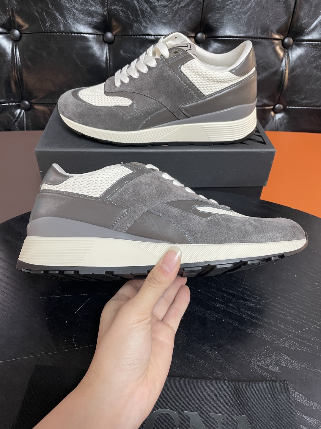 Zegna Men's Triple Stitch Leather Sneakers Gray Fashionable Casual Shoes 8 cmp i1741852219027 2496 0 6