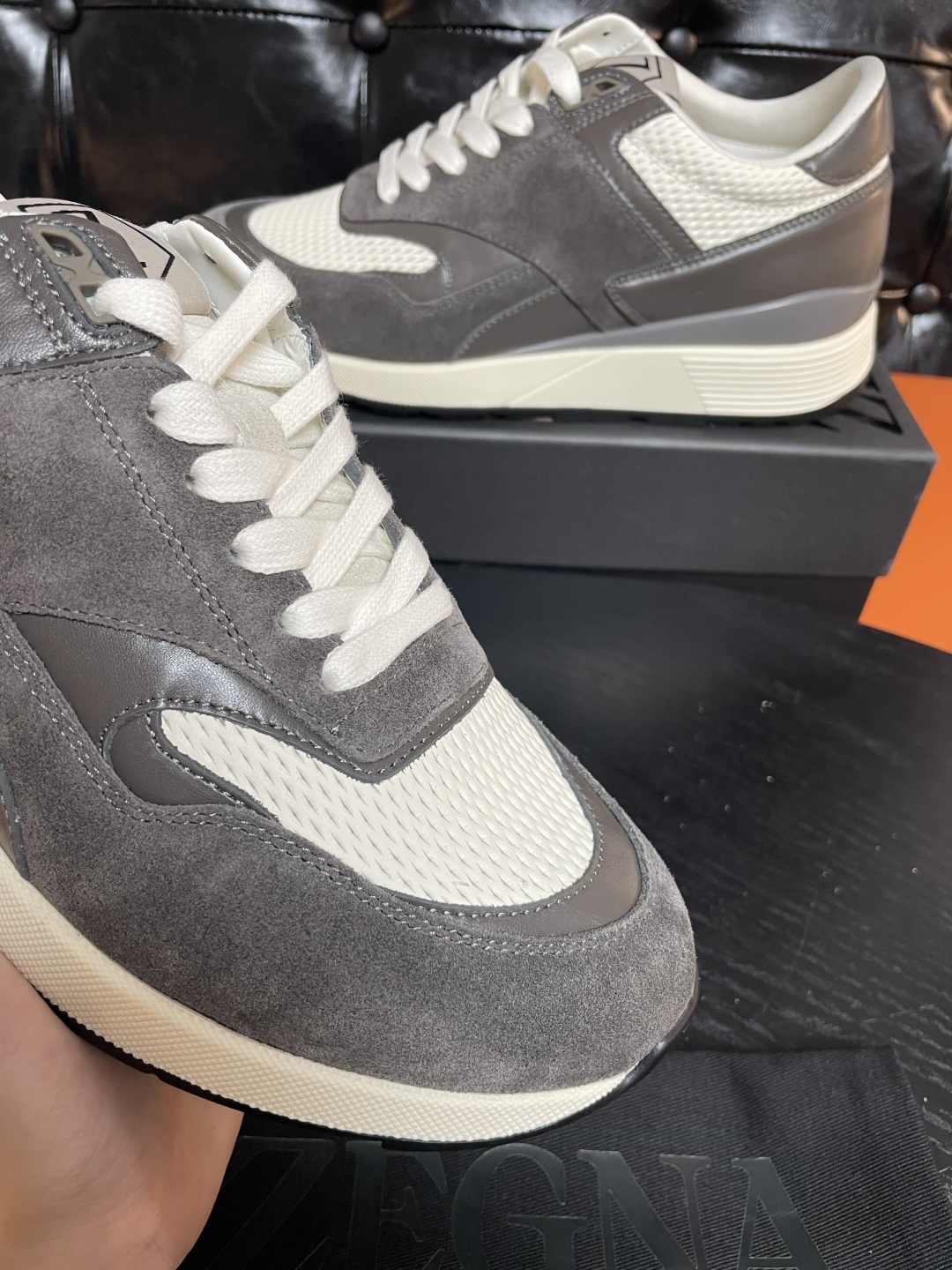 Zegna Men's Triple Stitch Leather Sneakers Gray Fashionable Casual Shoes 5 cmp i1741852219151 3556 0 3