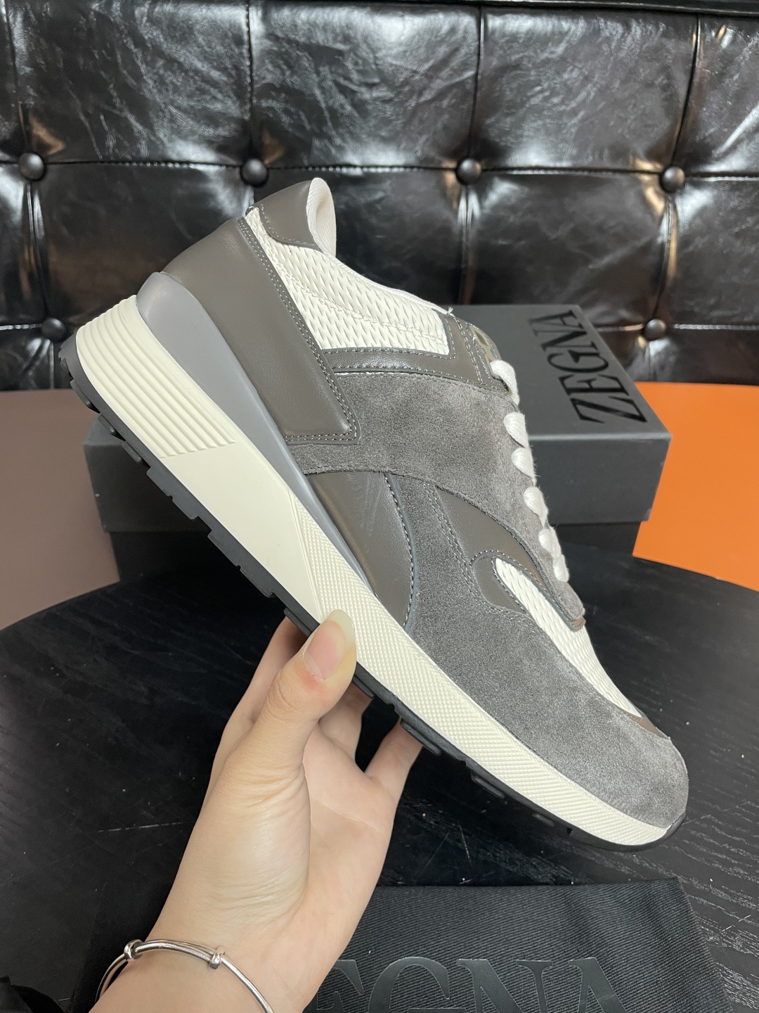 Zegna Men's Triple Stitch Leather Sneakers Gray Fashionable Casual Shoes 2 cmp i1741852219151 9356 0 0