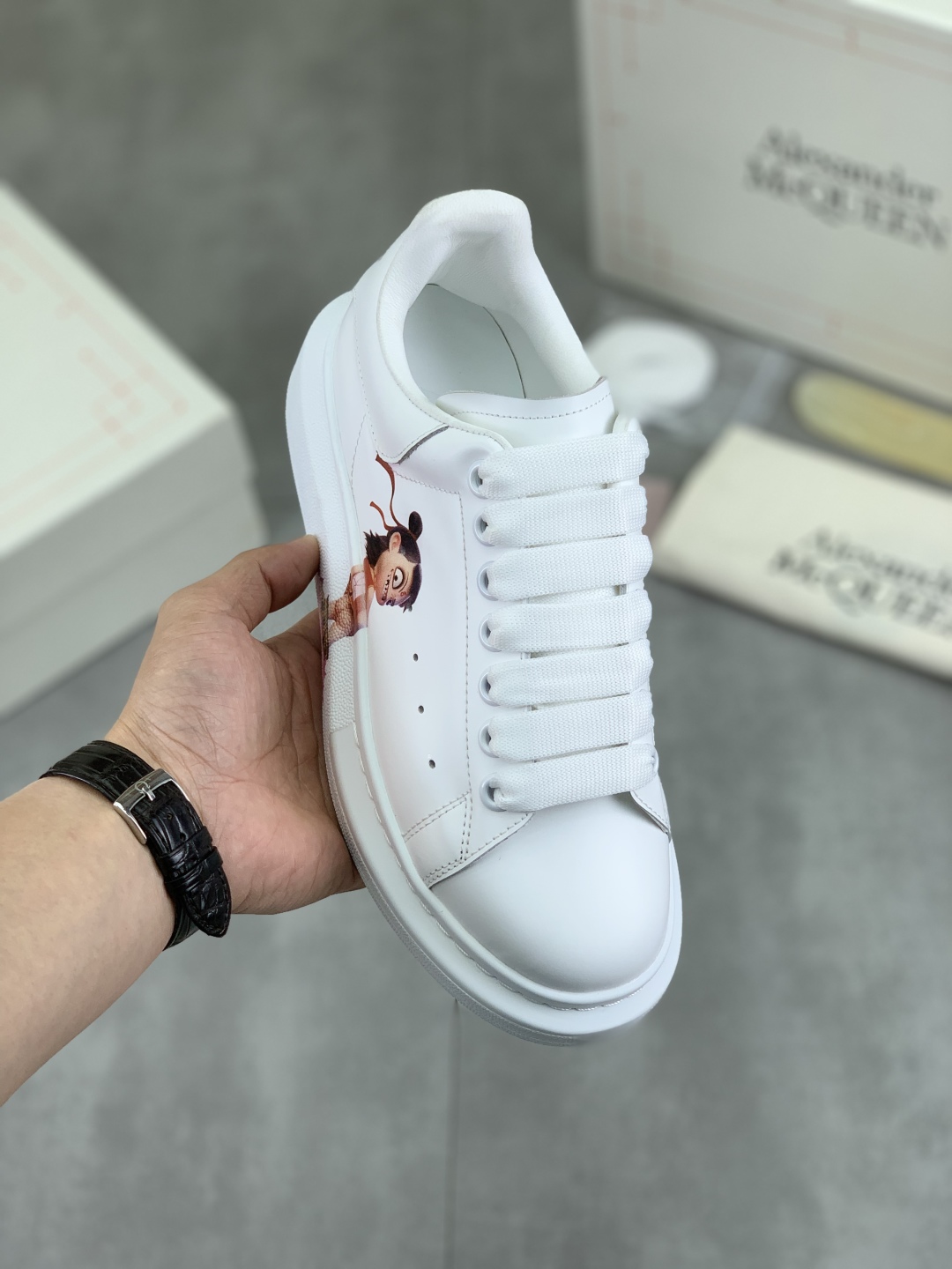 Alexander McQueen White Leather Sneakers With Cartoon Print, Size 35-45 2 cmp i1741631065798 2168 0 0
