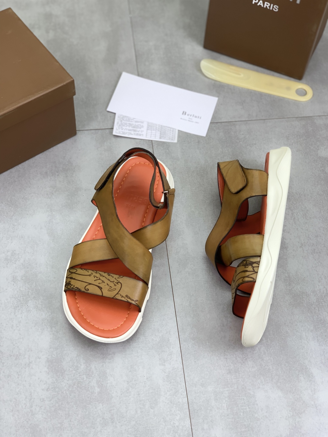Berluti Men's Leather Sandals,Handmade Italian Leather Slides Size 40-44 4 cmp i1742571430803 6736 0 2