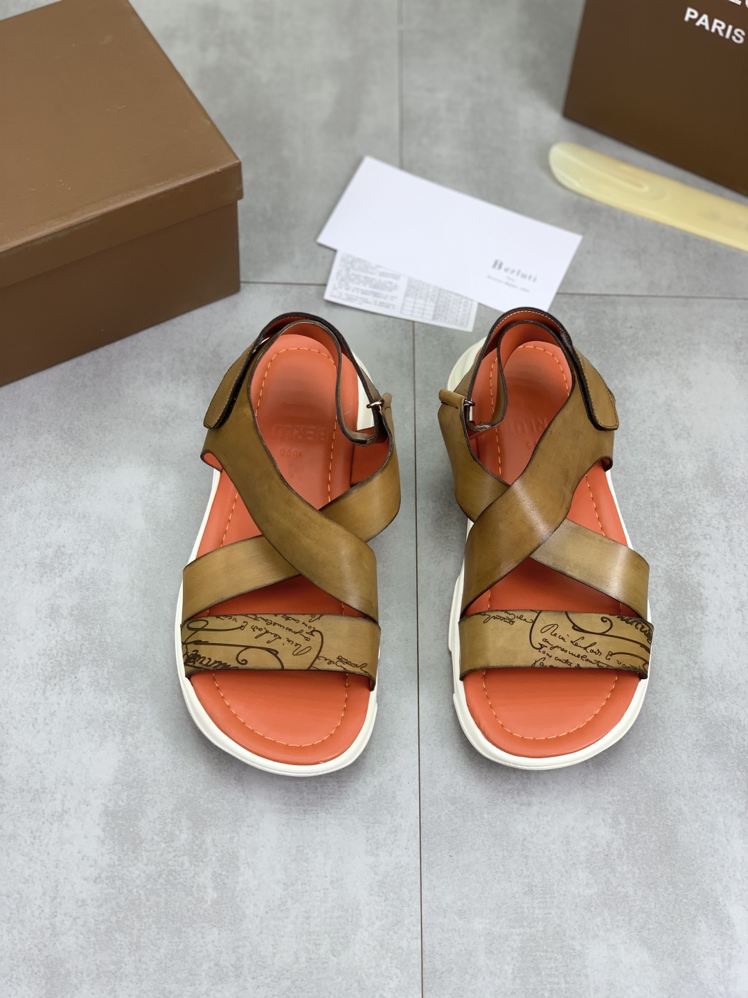 Berluti Men's Leather Sandals,Handmade Italian Leather Slides Size 40-44 3 cmp i1742571433011 1253 0 1
