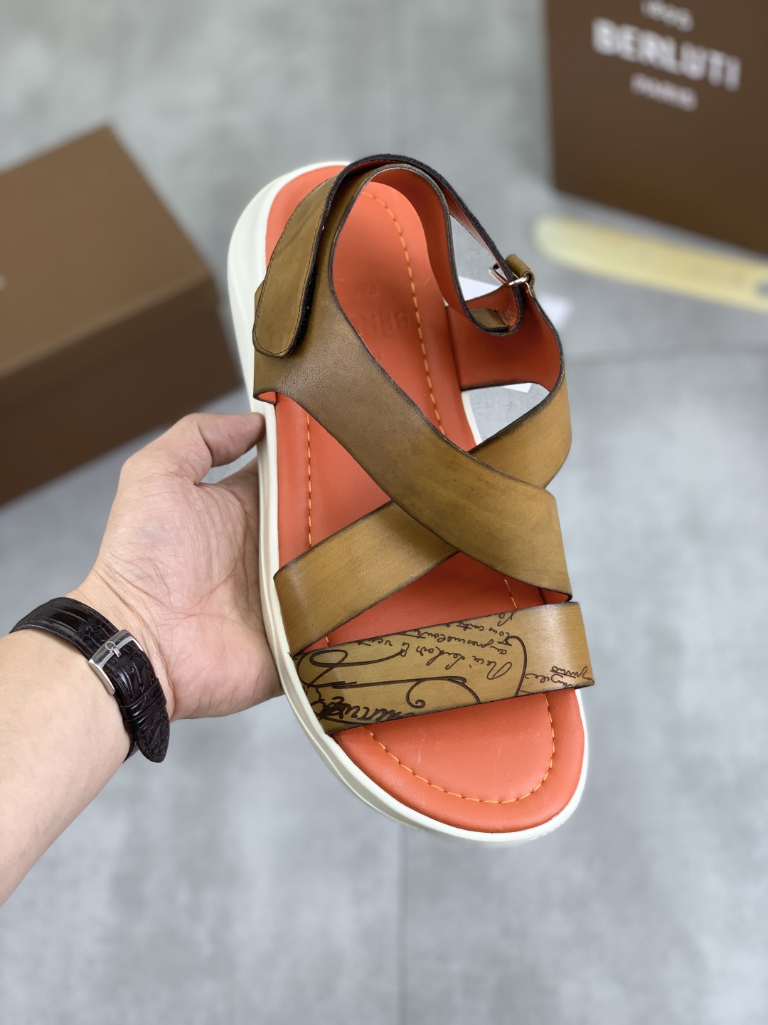 Berluti Men's Leather Sandals,Handmade Italian Leather Slides Size 40-44 2 cmp i1742571441015 6589 0 0