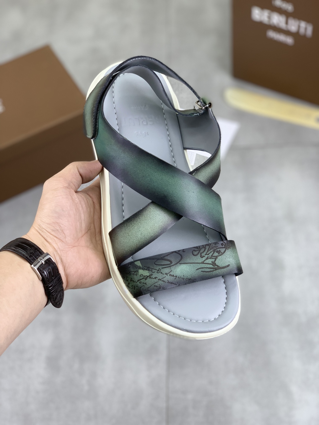 Berluti Men's Leather Cross Strap Sandals - Luxurious Comfort & Style