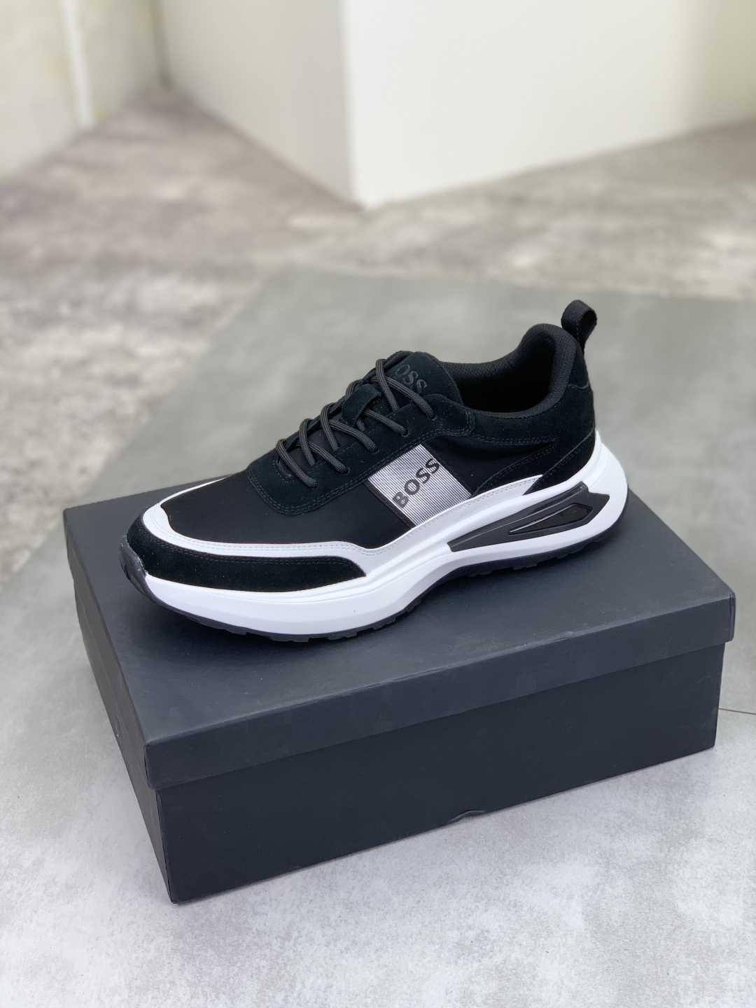 BOSS Men's Classic Lace-Up Sneakers in Black Leather and Breathable Fabric 5 cmp i1742656846989 7522 0 3