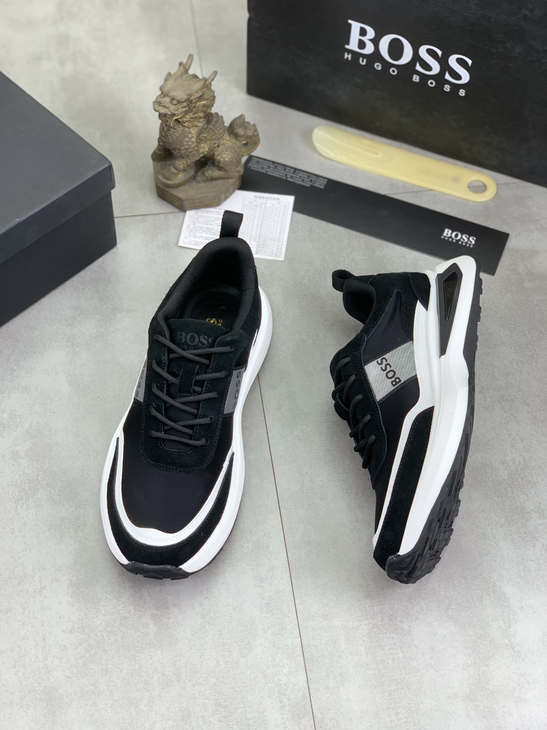 BOSS Men's Classic Lace-Up Sneakers in Black Leather and Breathable Fabric 4 cmp i1742656849343 5045 0 2