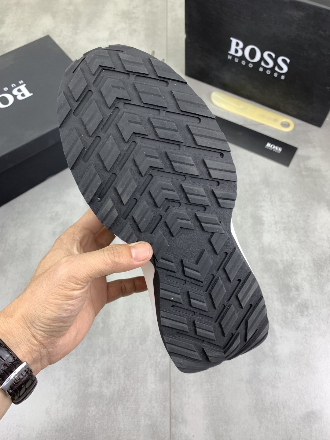 BOSS Men's Classic Lace-Up Sneakers in Black Leather and Breathable Fabric 10 cmp i1742656850420 8198 0 8