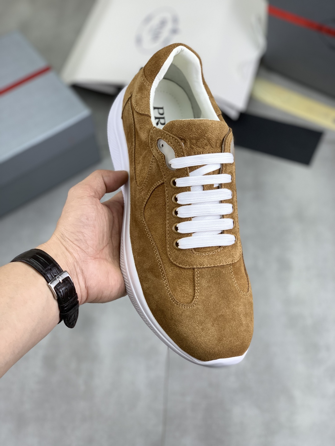 Prada Men's Classic Suede Leather Casual Sneakers - Stylish Comfort