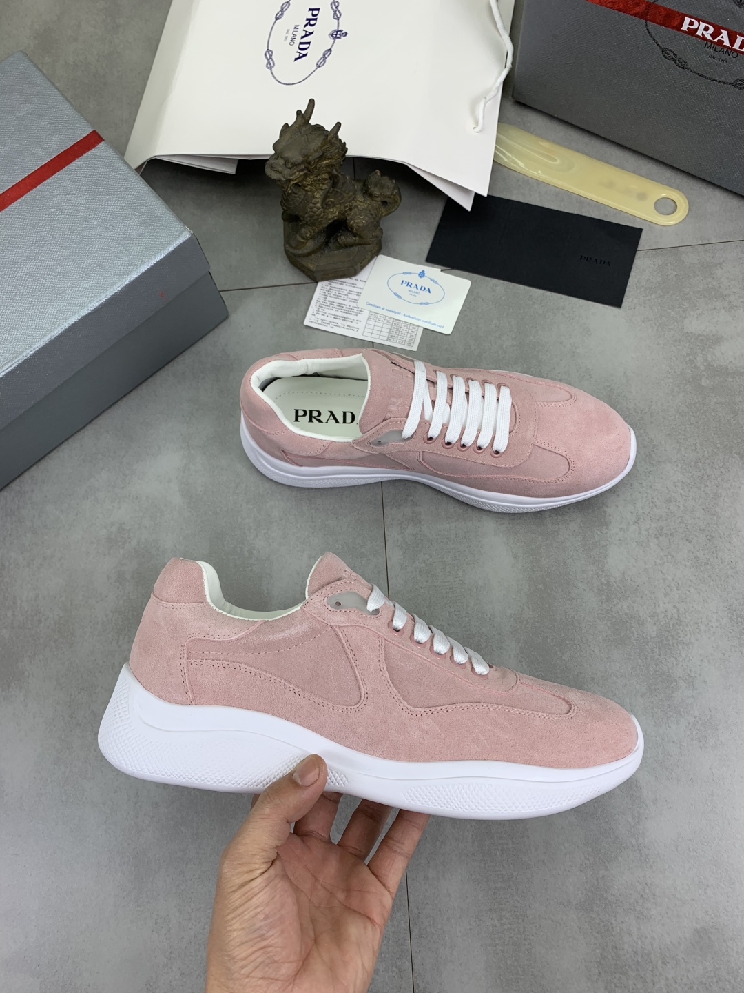 Prada Spring Classic Men's Casual Sneakers Suede Leather Pink, Size 38-45 7 cmp i1742657002236 7915 0 5