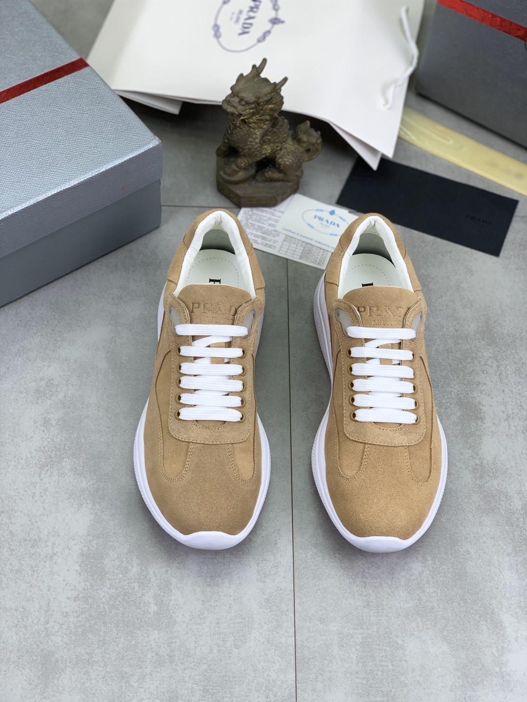 Prada Men's Suede Leather Lace-Up Sneakers in Tan - Italian Craftsmanship 3 cmp i1742657018500 5412 0 1