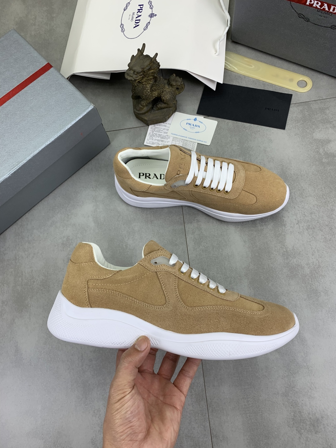 Prada Men's Suede Leather Lace-Up Sneakers in Tan - Italian Craftsmanship 7 cmp i1742657020244 5954 0 5