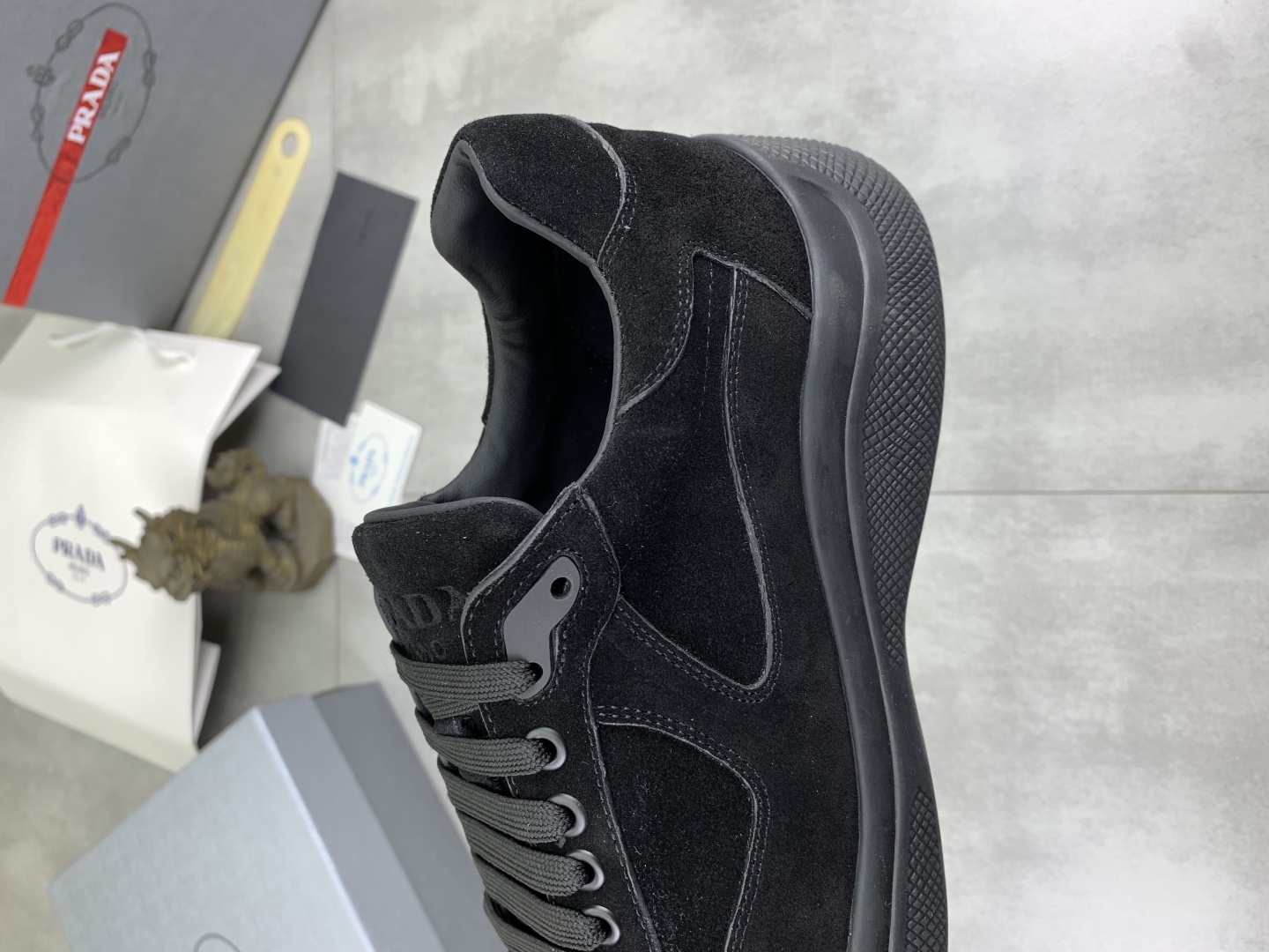 Prada Men's Classic Suede Leather Lace-Up Sneakers Black 8 cmp i1742657103576 855 0 6