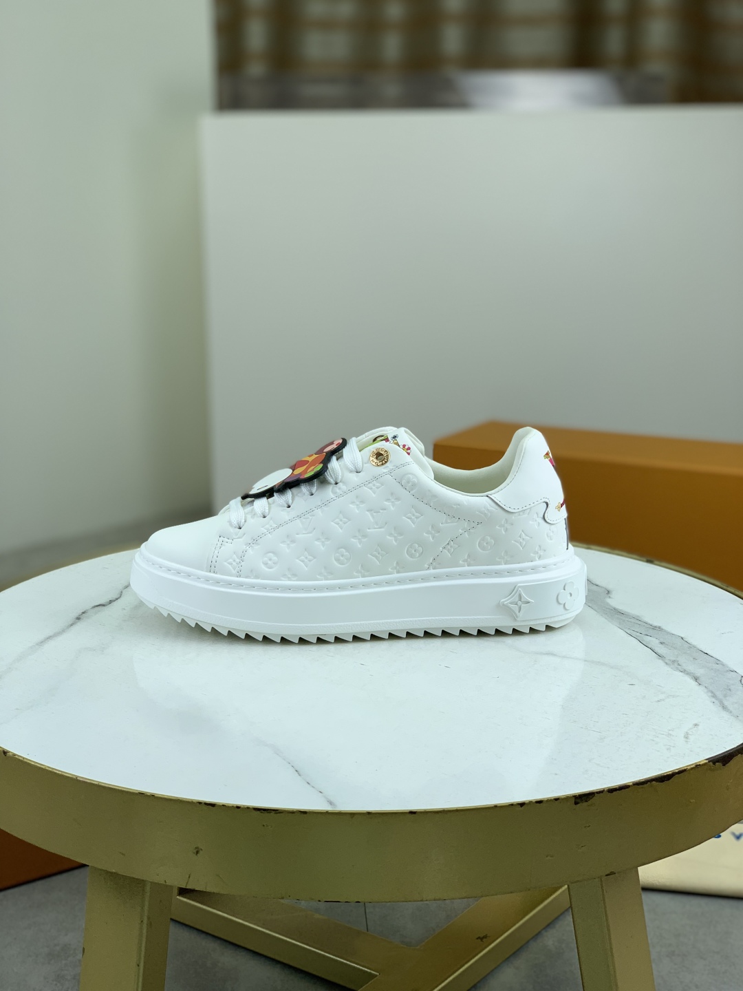 Louis Vuitton Time Out White Leather Sneakers With Monogram Flower Details 1 Louis Vuitton Time Out White Leather Sneakers With Monogram Flower Details