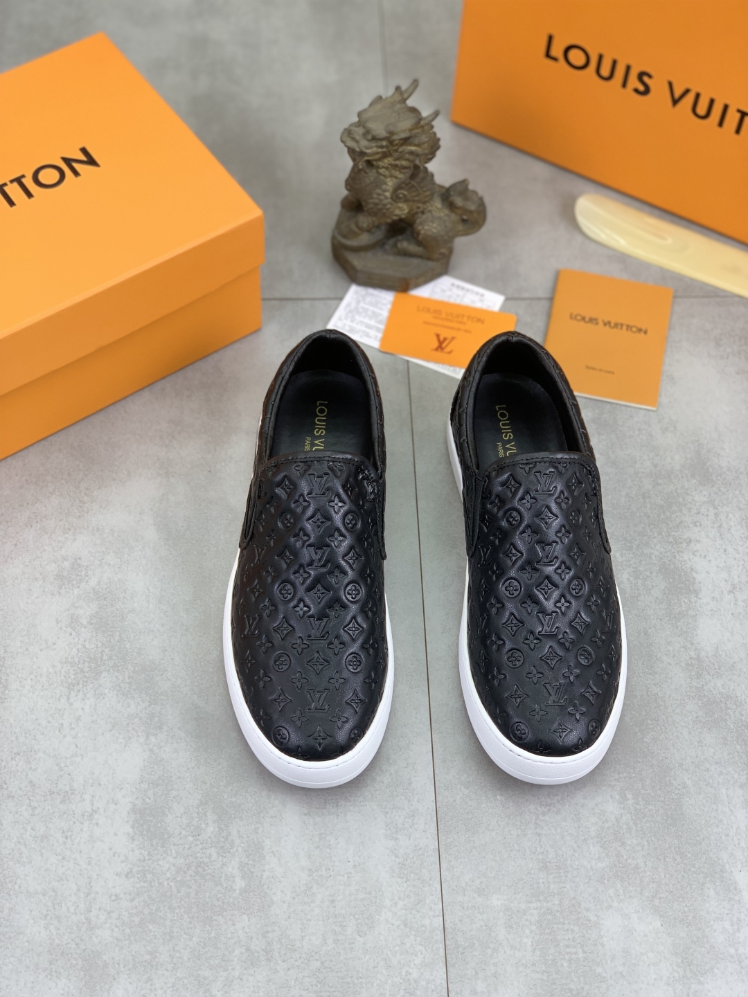 Louis Vuitton Men's Black Leather Monogram Embossed Slip-On Sneakers 17 cmp i1743269189908 7123 0 1