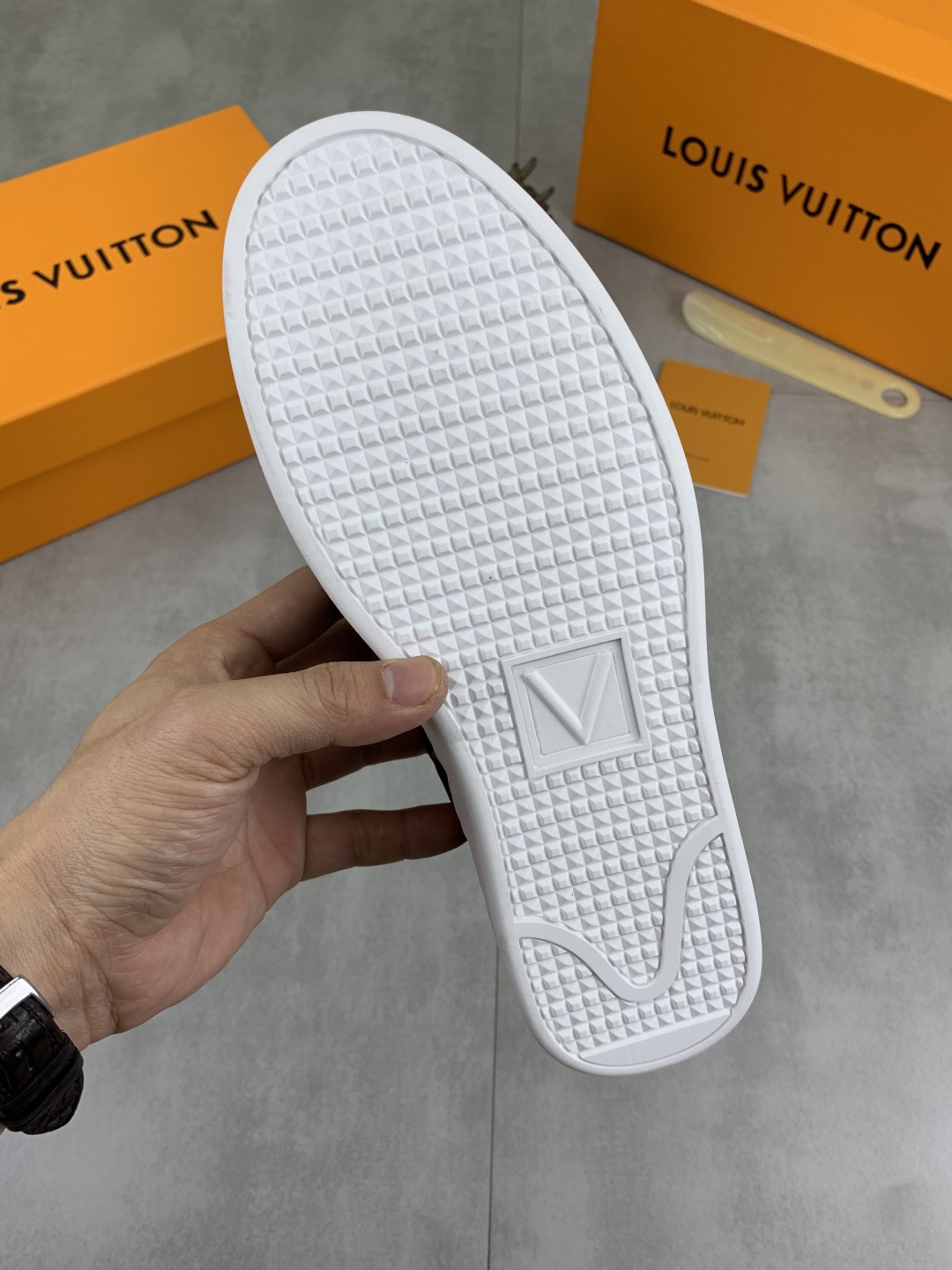 Louis Vuitton Men's Black Leather Monogram Embossed Slip-On Sneakers 24 cmp i1743269191011 5708 0 8