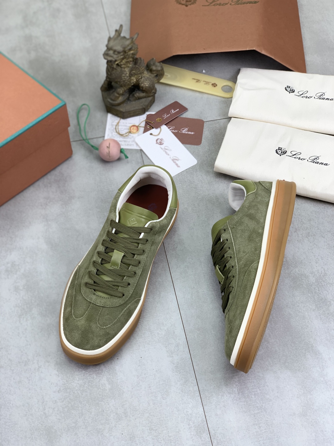 Loro Piana Men's Suede Leather Sneakers - Olive Green, Sizes 38-45 4 cmp i1744902910958 3509 0 2