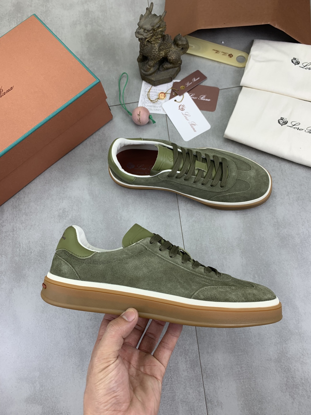 Loro Piana Men's Suede Leather Sneakers - Olive Green, Sizes 38-45 7 cmp i1744902912321 3725 0 5