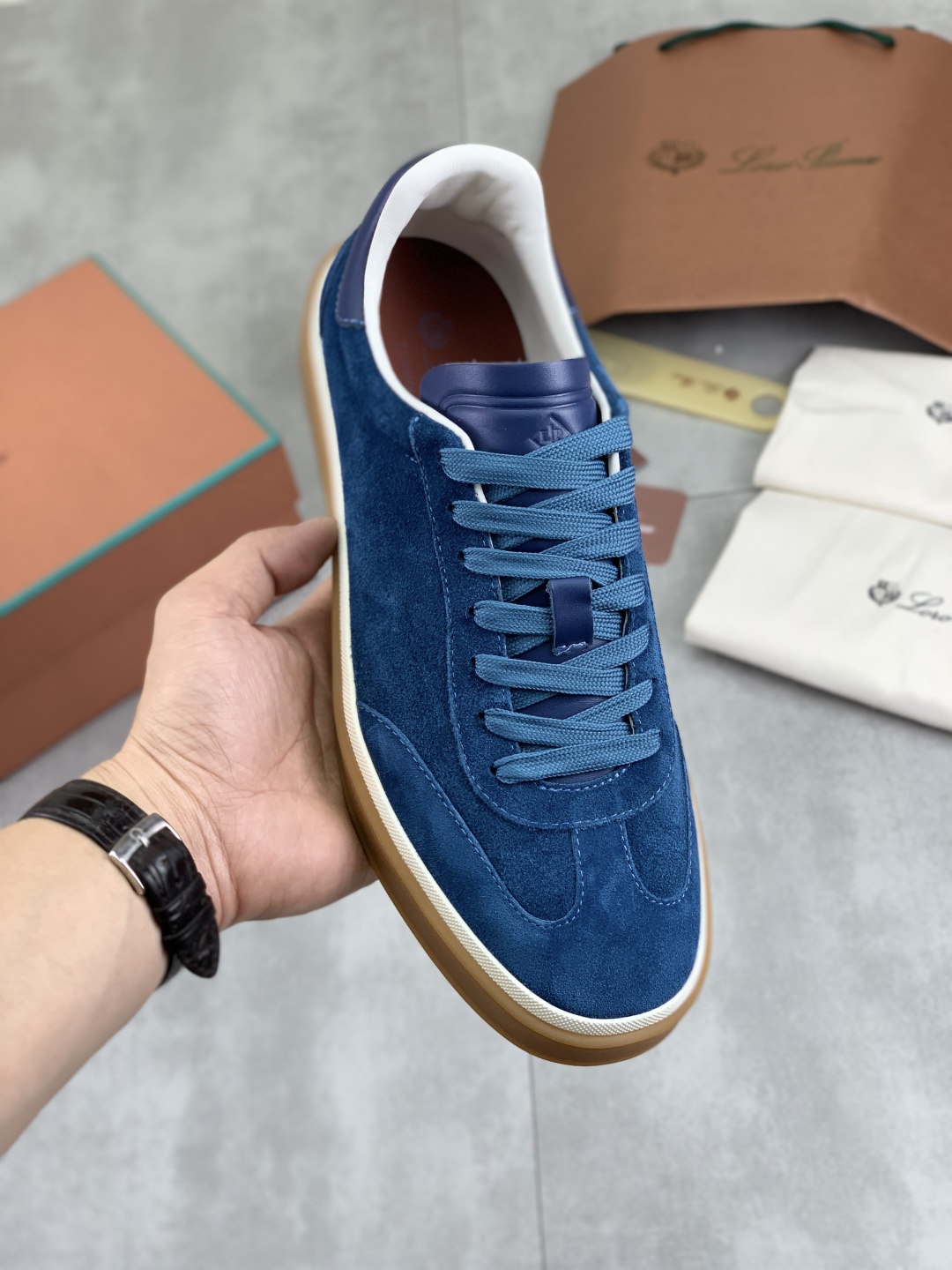 Loro Piana Men's Suede Leather Sneakers - Blue, Sizes 38-44 1 Loro Piana Men's Suede Leather Sneakers - Blue, Sizes 38-44