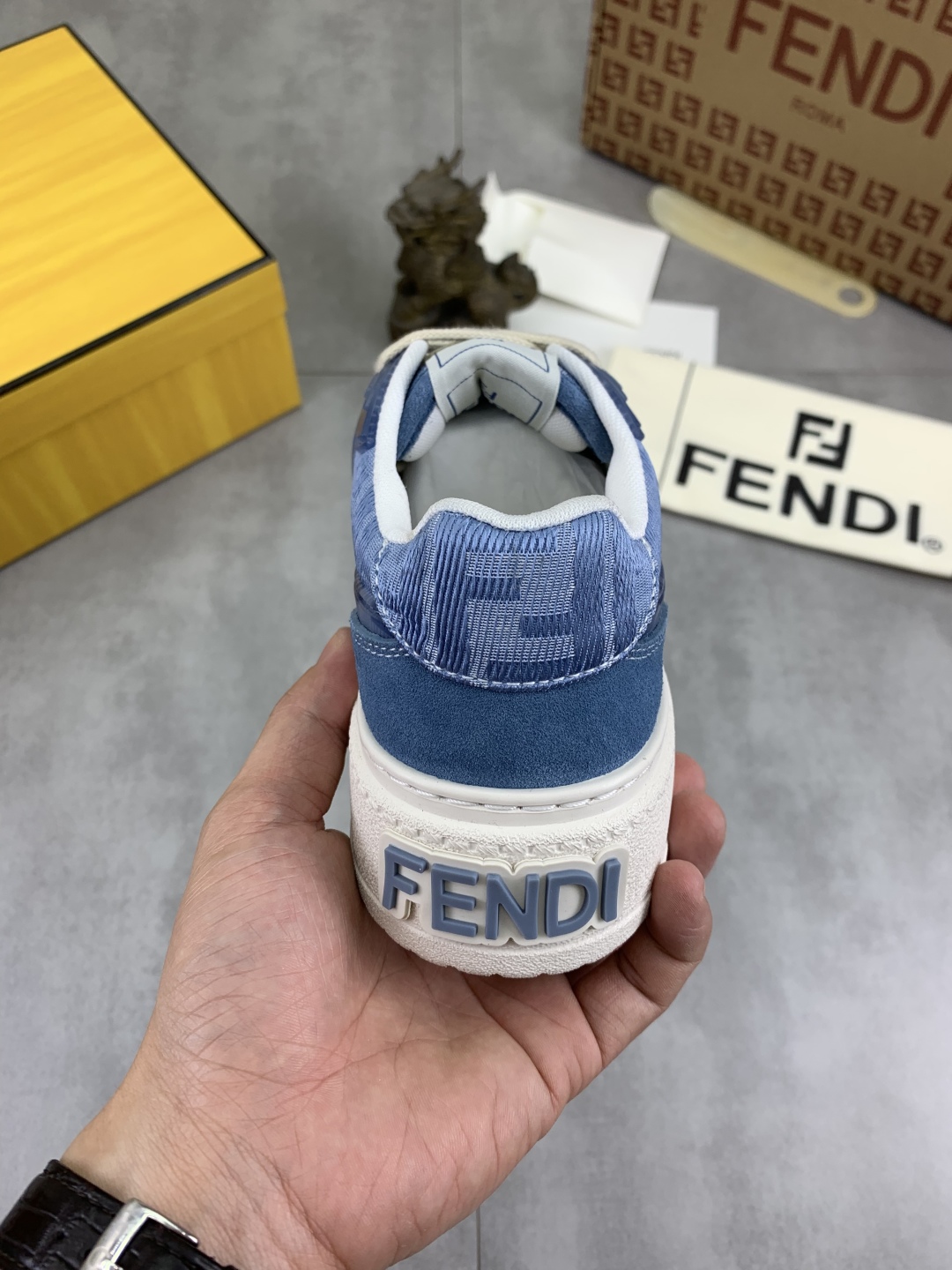 Fendi Blue Leather Sneakers for Men and Women, Casual Lace-up Shoes 9 cmp i1745080142632 4191 0 7