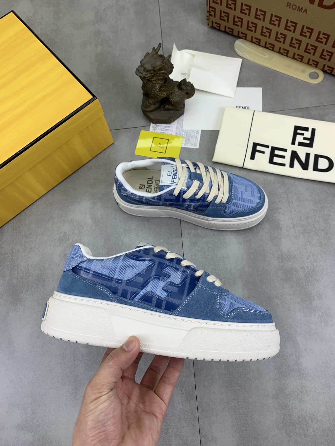Fendi Blue Leather Sneakers for Men and Women, Casual Lace-up Shoes 7 cmp i1745080142936 5268 0 5