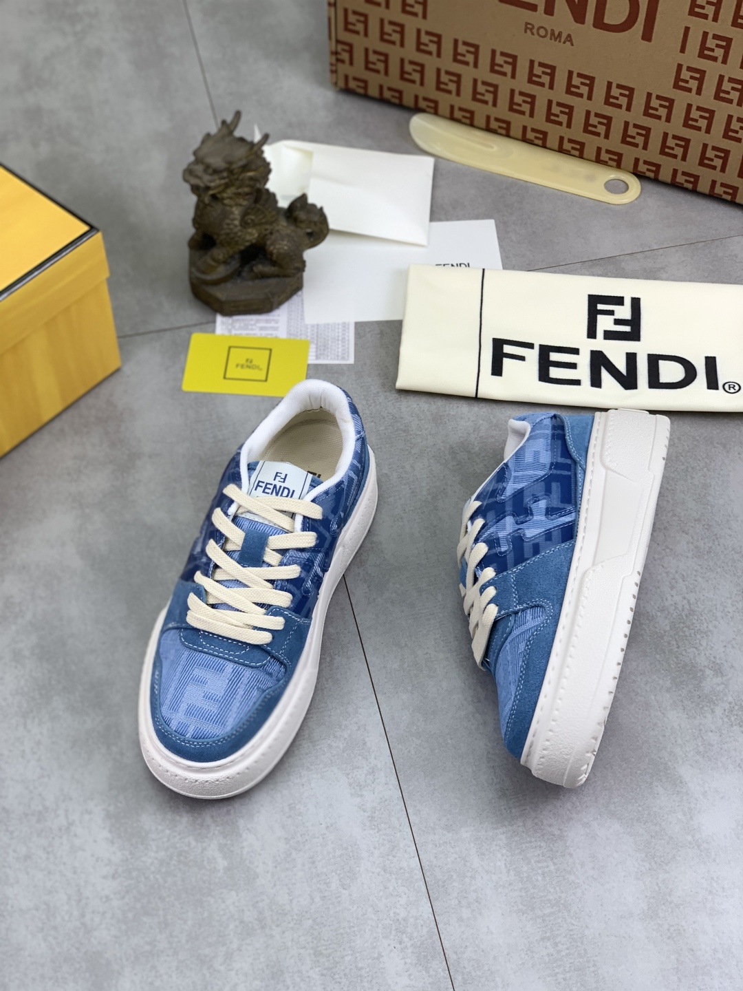 Fendi Blue Leather Sneakers for Men and Women, Casual Lace-up Shoes 4 cmp i1745080152669 3860 0 2